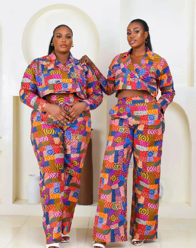 High Waisted African Print Palazzo Trouser - Banke Trousers Plaid Checkered