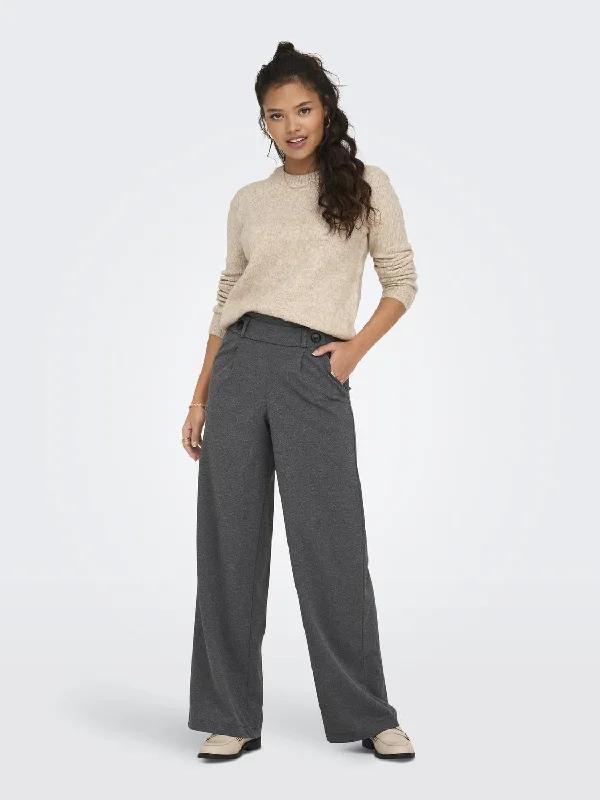 JDY Geggo Wide Leg Elasticated Waist Trousers 32" leg-GREY MELANGE Trousers Modern Contemporary