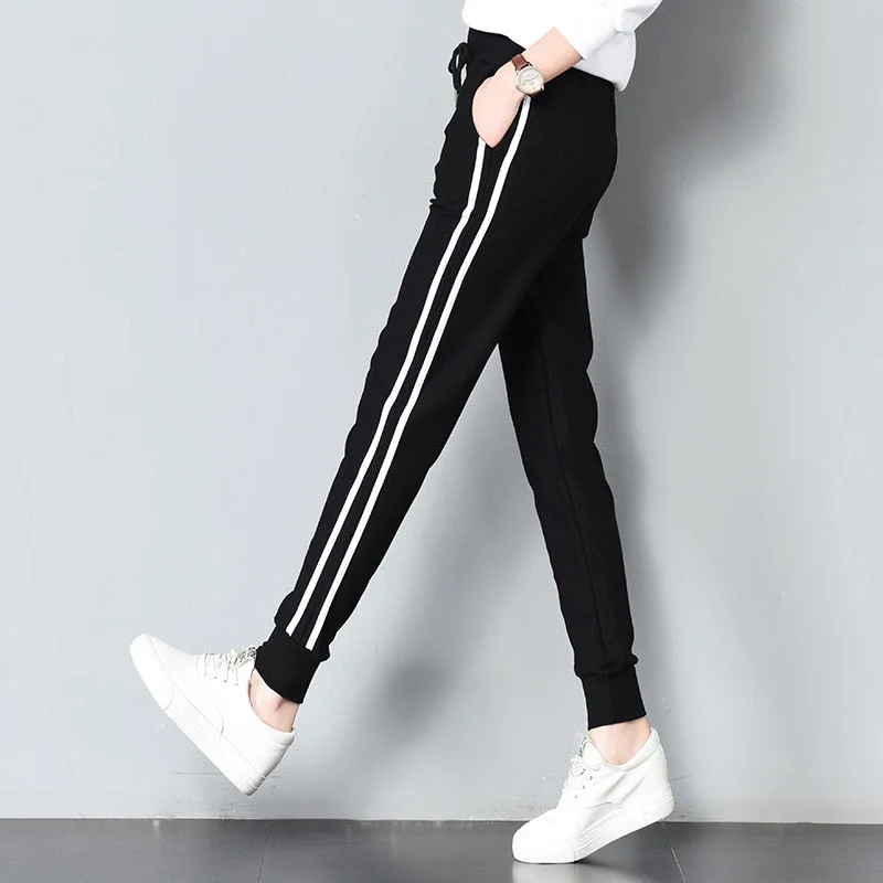 Long Leisure Pants Women Bottoms Autumn Spring Female Clothes Double Striped Jogger Haren Pants Sweatpants Sportswear Trousers Trousers Cargo Utility