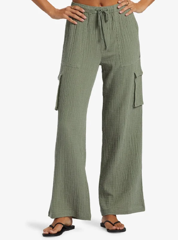 Precious Cargo - Cargo Beach Trousers - Agave Green Trousers Satin Smooth