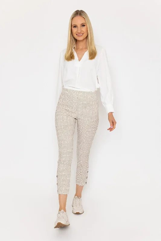 Print Button Trousers in Sand Trousers Sale Discount