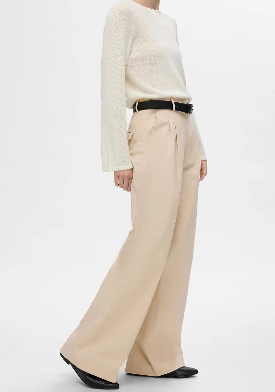 Selected Femme Iben Wide Leg Trousers, Beige Trousers Winter Warm