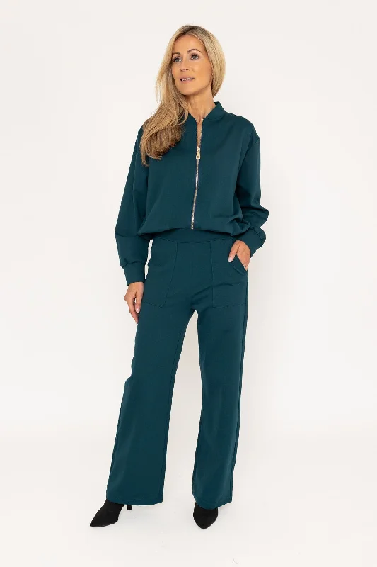 Teal Ponte Wide Leg Trousers Trousers cozy soft