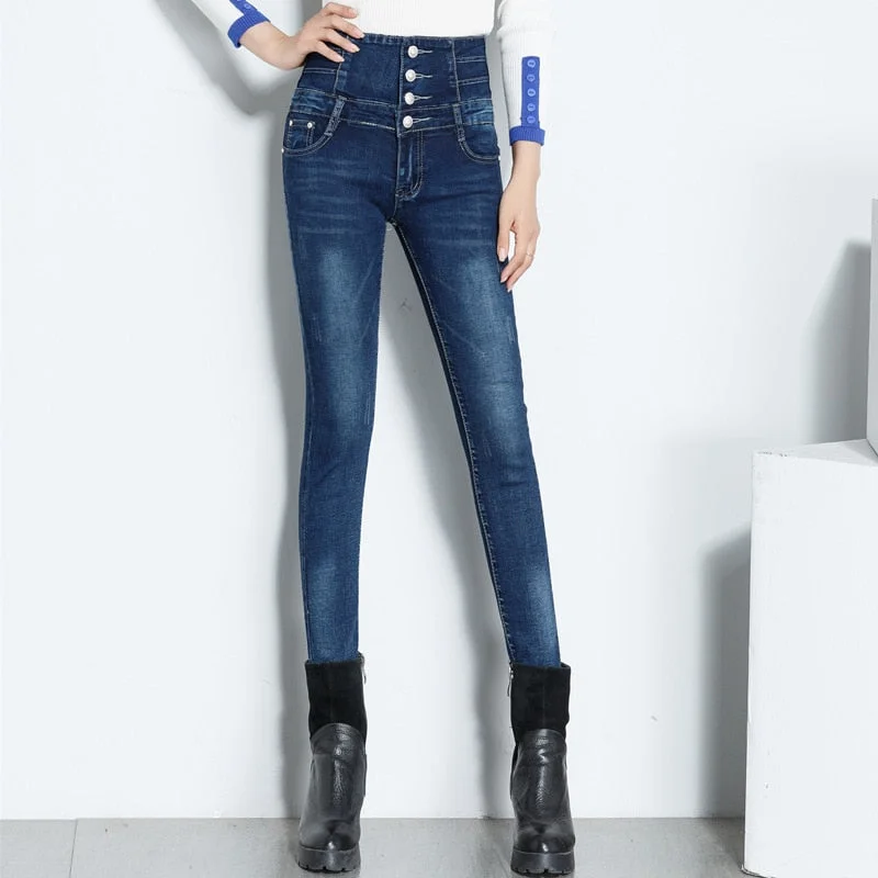 Women's Polyester Skinny High Waist Long Pencil Fit Denim Trousers Trousers stylish modern