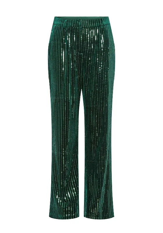 Y.A.S. Elvia Velvet Sequin Straight Leg Trousers, Green Trousers Cargo pockets