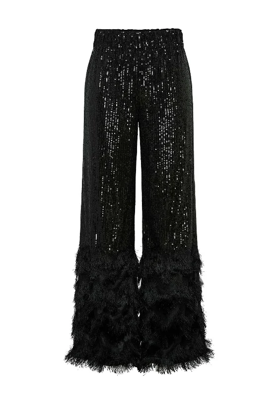 Y.A.S. Flow Sequin Fringe Trim High Waisted Trousers, Black Trousers Print Floral