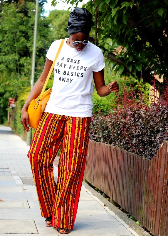 African Print Ankara Pallazo Trousers - Red Trousers Corduroy Warm