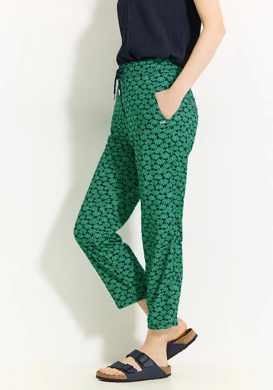 Cecil Leaf Fan Print Trousers, Green & Navy Trousers Denim Distressed