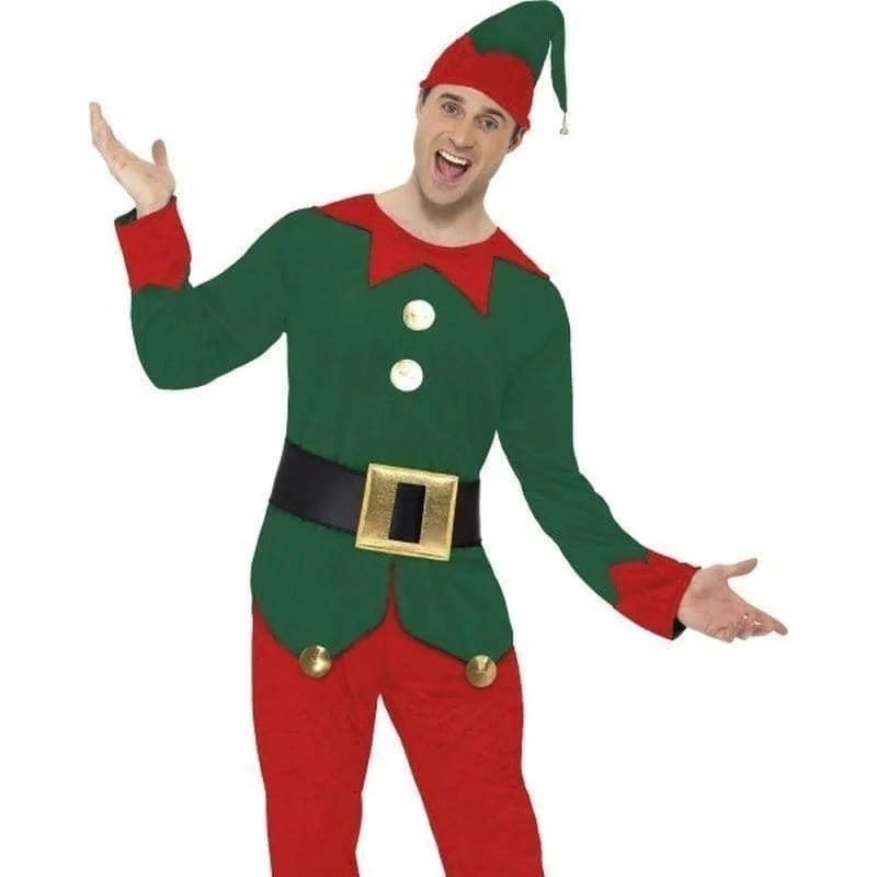 Elf Costume, Red And Green Top Trousers Hat Belt Trousers Harem Relaxed Fit