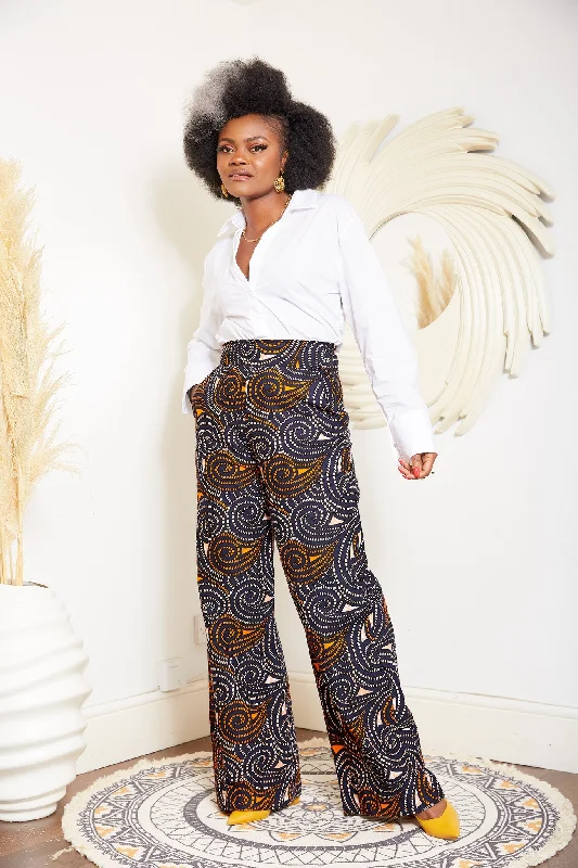 High Waisted African Print Palazzo Trouser - Ericca Trousers Striped Patterned