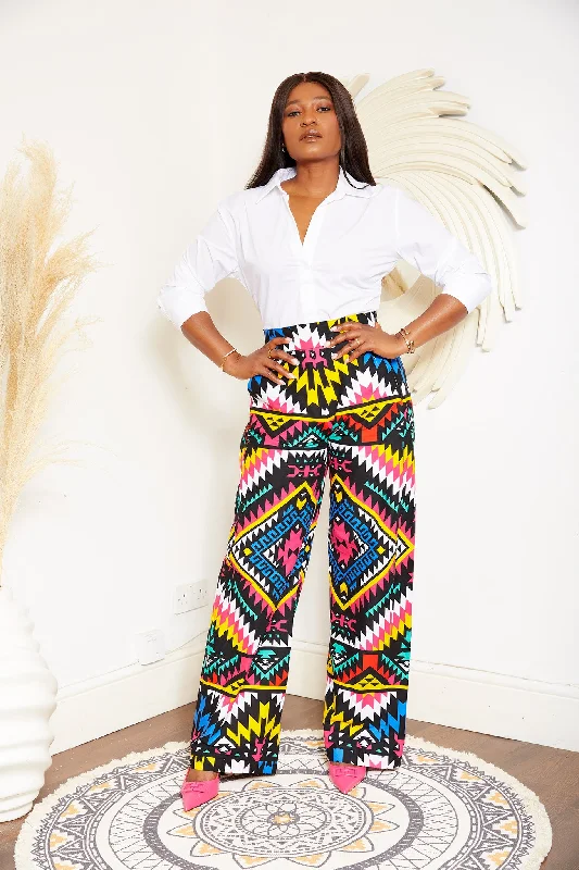 High Waisted African Print Palazzo Trouser - Zawwi Trousers Polka Dot Cute