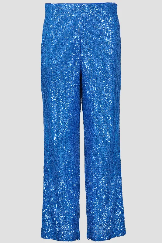 Womens ICHI Lapis Blue IHFAUCI Sequin Trousers Trousers Capri Summer