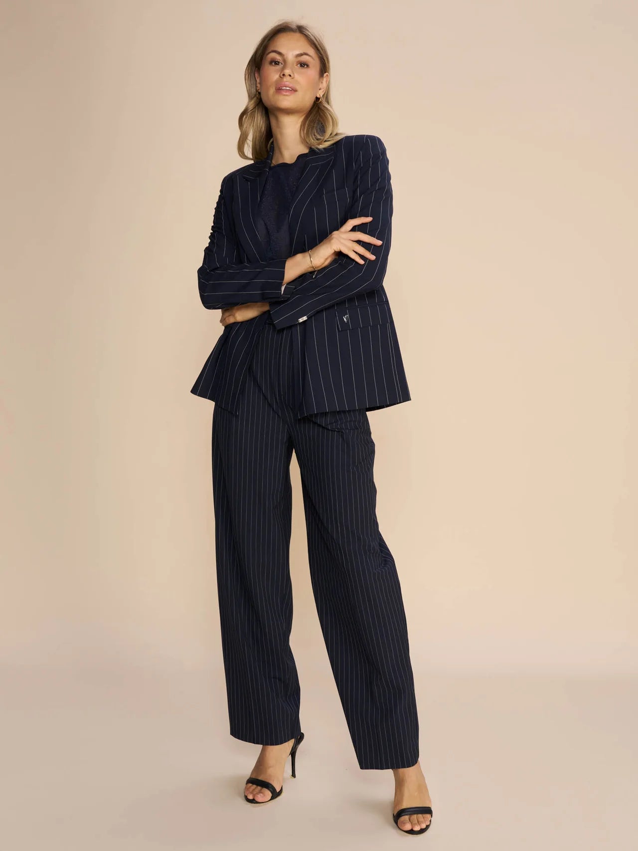 Mos Mosh Arven Roy Trousers-Salute Navy-160640 Trousers Palazzo Wide Leg