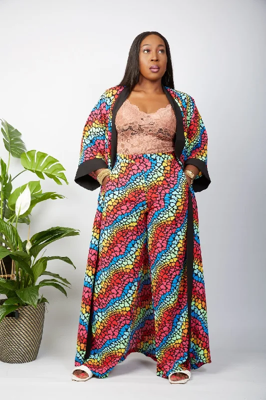 New in African Print Silk Kimono  (Trouser sold Separately)- Ciara Trousers Chinos Classic