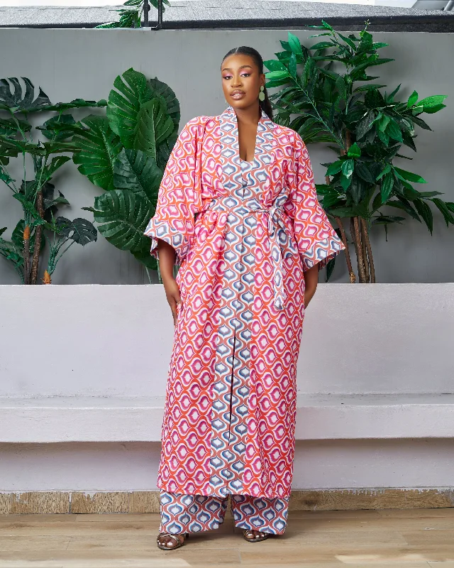 New in African Print Silk Kimono  (Trouser sold Separately)- Kara Trousers Occasion Special