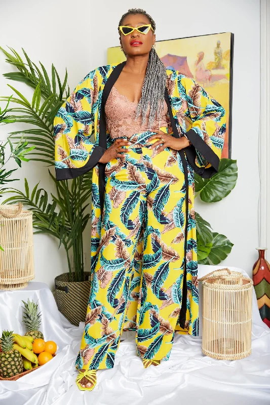 Tropical Crepe Print Pallazo Trouser (Matching Kimono Sold separately) - Kelsey Trousers Satin Smooth