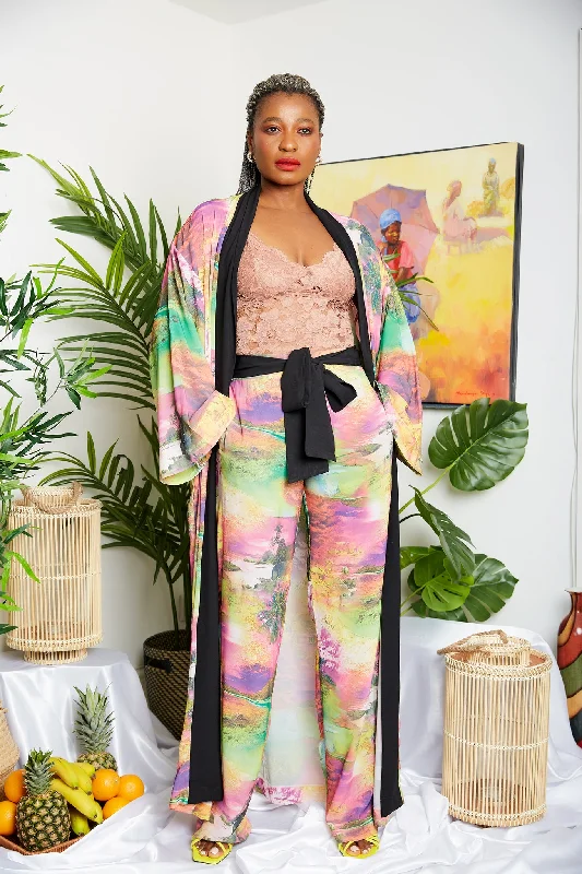 Tropical Soft Crepe Print Pallazo Trouser (Matching Kimono Sold separately) - Zamzam Trousers Fleece Cozy