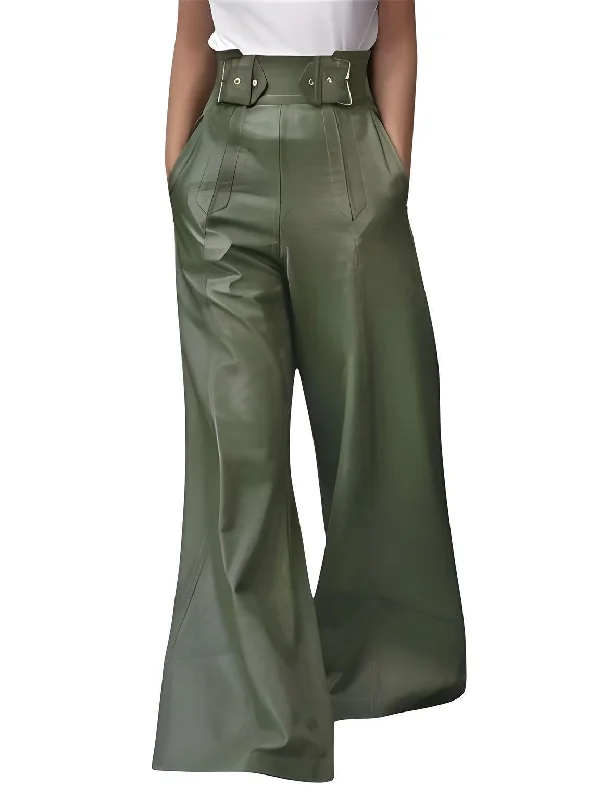 Women's Faux Leather Wide Leg Pants High Waisted Loose Long Trousers Trousers Print Floral